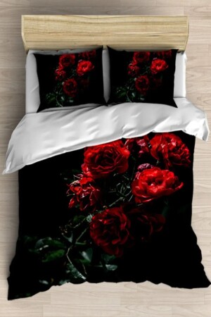 Black Red Roses Flowers 3D Patterned Double Duvet Cover Set elsecift1009 - Else Halı