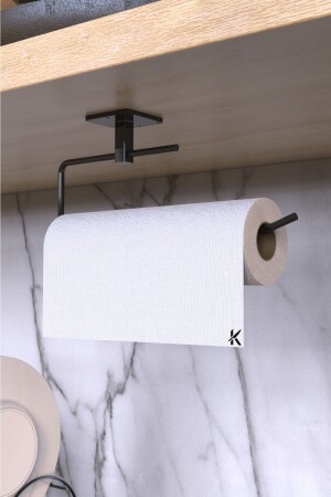 Black Roll Towel Holder Napkin Holder Adhesive Practical Bathroom Kitchen Hanger - Karteya