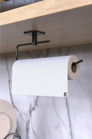 Black Roll Towel Holder Napkin Holder Adhesive Practical Bathroom Kitchen Hanger Paper Roll Towel Holder - Patulya Aksesuar