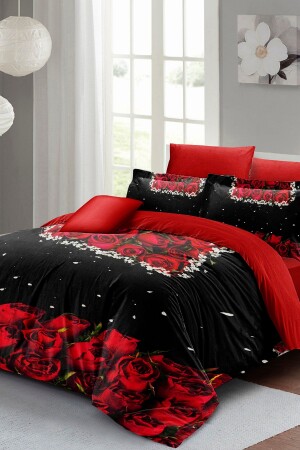 Black Rose 3d Cotton Satin 100% Cotton Double Duvet Cover Set MONOHOME24895 - Monohome