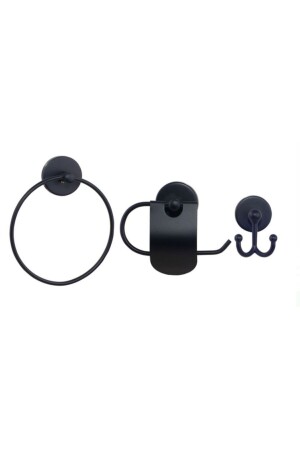 Black Round Towel Holder Set of 3 Narrow Cover Cutlery Bathrobe setblack3 - MultiStore