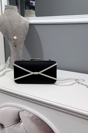 Black Satin Cross Row Stone Evening Dress Box Model Women's Bag LA022cnt - LA CALZATURE