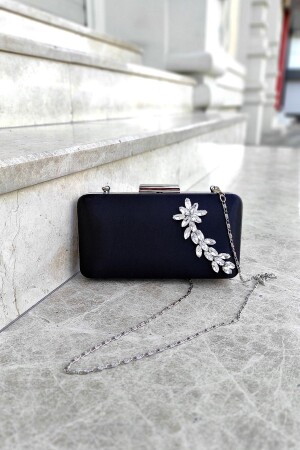 Black Satin Evening Dress Star Stone Portfolio Box Bag - La Calzature