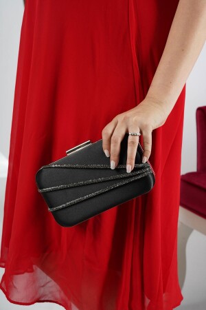 Black Satin Platinum Horizontal Three Rows of Stone Accessories Oval Model Evening Dress Women's Bag SCX00BYKKTKYÜT - LULE BAGS