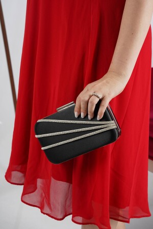 Black Satin Silver Horizontal Three Rows of Stone Accessories Oval Model Evening Dress Women's Bag SCX00BYKKTKYÜT - LULE BAGS