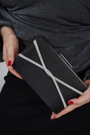 Black Satin White Row Stone Evening Dress Slim Model Women Bag TYC00430559037 - LULE BAGS
