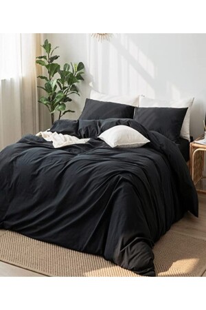 Black Single Bed Sheet and Cotton Duvet Cover Set Nalls2023Black - Nalls Home
