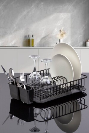 Black Single Layer Modern Plate Rack Dish Rack - Okyanus Home