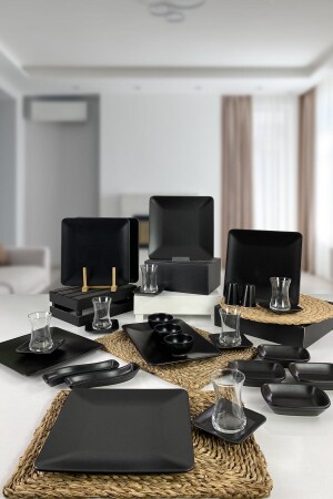 Black Square 30 Piece Breakfast Set for 6 Persons SSM9562 - Keramika