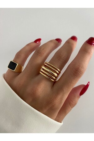 Black Square Stone Little Finger Ring - Ringbox