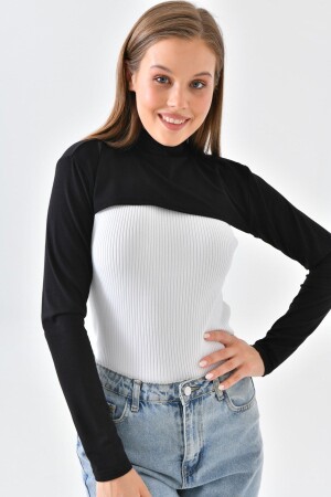 Black Stand Collar Neck Collar Combed Cotton Bolero Crop Half Turtle Neck Long Sleeve MRC014 - mirach