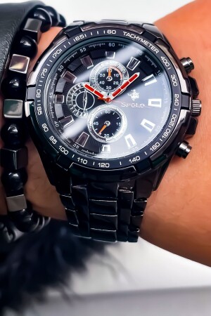 Black Steel Cord Men's Wristwatch with Bracelet Gift FAVORİPOLO010 - S.POLO