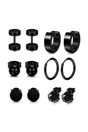 Black Steel Set of 6 Women's Men's Earrings Eh20 ehy-eh20 - Chavin