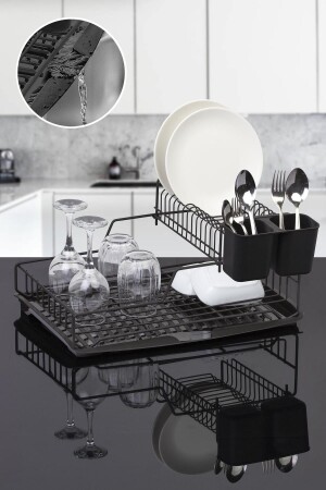 Black Stella Double Layer Plate Rack - Dish Rack - Okyanus Home