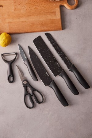 Black Stone 6 Piece Scissors and Peeler Knife Set - Karaca