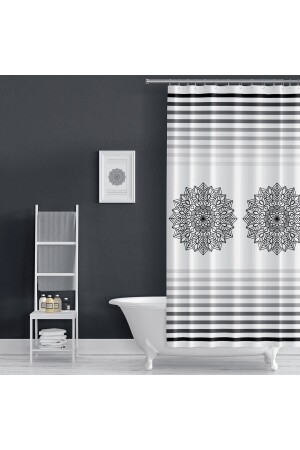 Black Striped Bathroom Curtain - 180x200cm Shower Curtain - Single Wing Bathroom Shower Curtain - C Ring Gift - Tropikhome