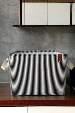 Black Striped Multi-Purpose Cabinet Toy Storage Box Basket Organizer 27X37X25 - Prendi Home