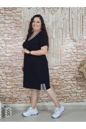 Black Striped Plus Size Dress - Melis Designer