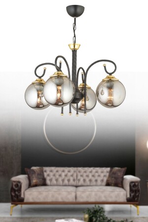 Black Tower 4-Piece Smoked Globe Glass Downward Facing Luxury Chandelier TYC00365426188 - Genel Markalar