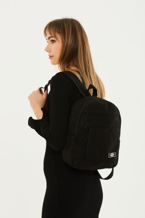 Black U1 3 Zipper 5 Compartment Canvas Fabric Unisex School Sports Daily Use Backpack U:35 - Shaka