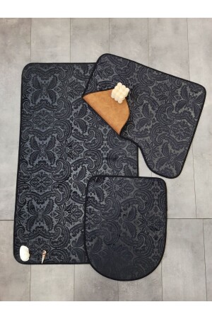 Black Ultrasoft Patterned 3-Piece Toilet Set Bathroom Rug Mat Set UltSoft - Bonny Home