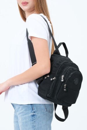 Black Unisex Crinkle Fabric Multi-Compartment School and Backpack Daily Multi-Compartment - Av A Dos