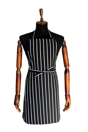 Black White Striped Unisex Canvas Adjustable Strap Waiter Chef Barista Cook Apron - Tepe Üniforma