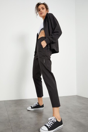 Black Women's Hooded Standard Fit Tracksuit Set with Hidden Pocket Detail - 95306 - Tommy Life
