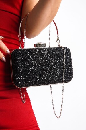 Black Women's Stoned and Plain Evening Dress Bag with Chain and Armlet Bg1175-310-0011 - Bakgiy