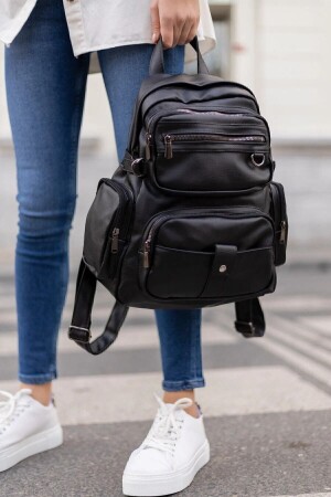 Black Women's Wash Leather Backpack - Demy