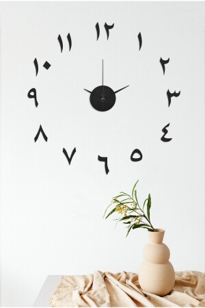 Black Wooden 3D Decorative Partial Wall Clock with Arabic Numerals - Black infigo-romarakamlı01 - İnfigo Concept