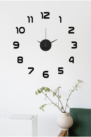 Black Wooden 3D Decorative Regular Number Partial Wall Clock - Black infigo-romarakamlı01 - İnfigo Concept