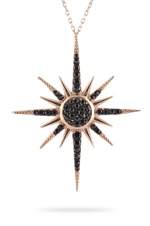 Black Zircon Stone Polar Star Model Women's 925 Sterling Silver Necklace Gklktpyldzi-alt GKLKTPYLDZI - OSMANLI GÜMÜŞ