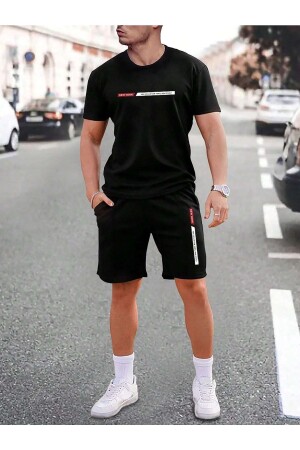 Blackrock Unisex Oversize New York Baskılı Siyah Bisiklet Yaka T-shirt Şort - Yuvest