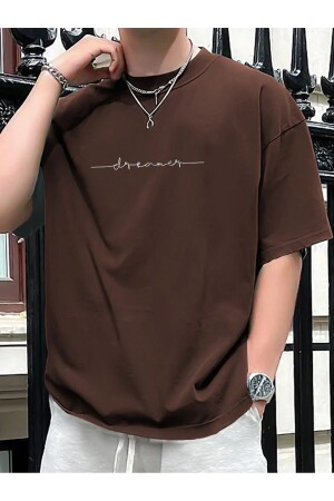 Blacksokak Men's Brown Dreamer Printed Oversize Crew Neck Tshirt - Black Sokak