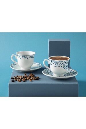 Blatt Porcelain 4 Piece Coffee Cup Set for 2 Persons 80 Ml Dark Blue 10035826 - English Home