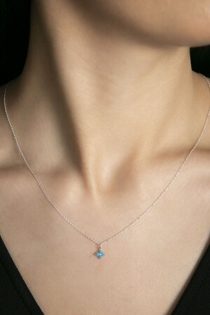 Blaue Damen-Kleeblatt-Halskette aus 925er-Sterlingsilber, Modell ELKSLVR7582 - Elika Silver