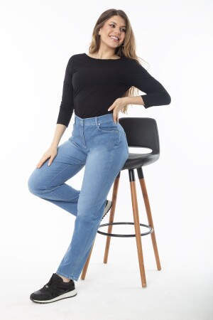 Blaue Lycra-Jeans für Damen in großen Größen mit 5 Taschen und Wascheffekt 65N37279 - Şans