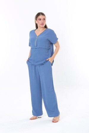 Blaues Aerobin-Set aus Hose und Bluse in Übergröße - Mjora