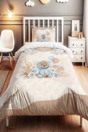Blaues Bettwäscheset mit Teddybär-Muster für einzelne Babys und Kinder - Evpanya