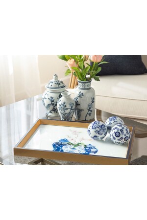 Bleu Blanc Cam Dekoratif Tepsi 31x46 Cm Gold 10032292 - English Home