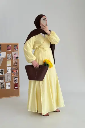 Bloom Kleid aus Baumwollvoile zum Binden Gelb - Nuuwears