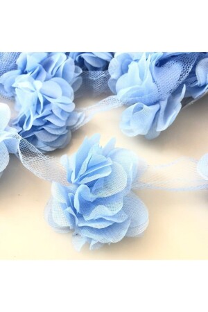 Blue 1m Rose Laser Cut Flower 12-13 Pieces Organza Tulle Edge Ornament Textile Design Fabric Artificial Ornament - Aker Hediyelik