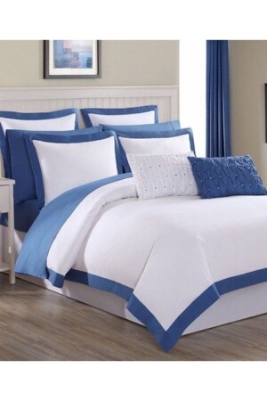 Blue and White Double Duvet Cover Set Beyz55 - METİNEV