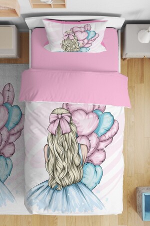 Blue Balloon Girl Patterned Single Baby Kids Bedding Set - Evpanya