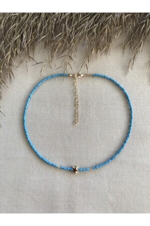 Blue Beaded Gold Star Pendant Necklace - Esen Aksesuar