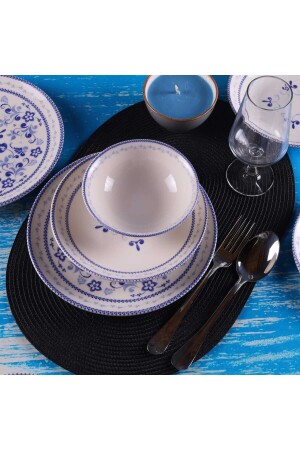 MNZ-Blue Blanc 24 قطعة عشاء يومي مجموعة ل 6 أشخاص كريم زرقاء كلاسيكي Db0775 420 - Tulü Porselen