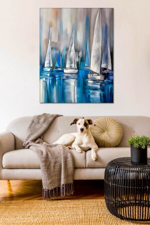 Blue Boat Drawing Art Canvas Print stvr180 - VeraStore