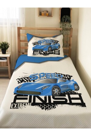 Blue Car Patterned Baby And Kids Printed Single Pique Set 160x230 White 13775 - Evmila
