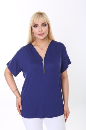 Blue Collar Zipper Plus Size Blouse - Garajmood